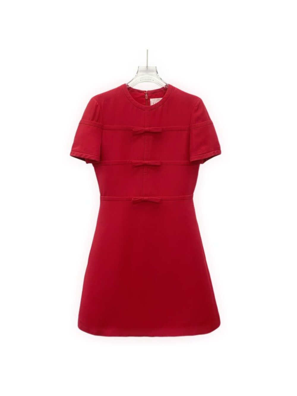 Valentino Red Bow Crew Neck Short-Sleeve Dress